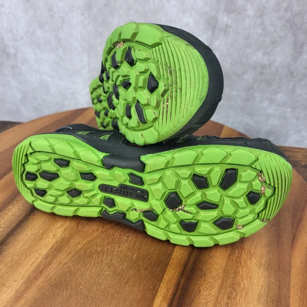 Merell Hydro Rapid Shoes Boys 4 M Black Green Leather Water Hiking Sport Sandals